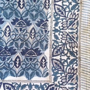 Table Cover Dark Blue white Ornate Block Print Mughal - 6 seater - Size: 130cm x 180cm