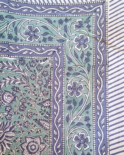 Table Cover Olive Block Print Mughal - 8 seater - Size: 150cm x 220cm