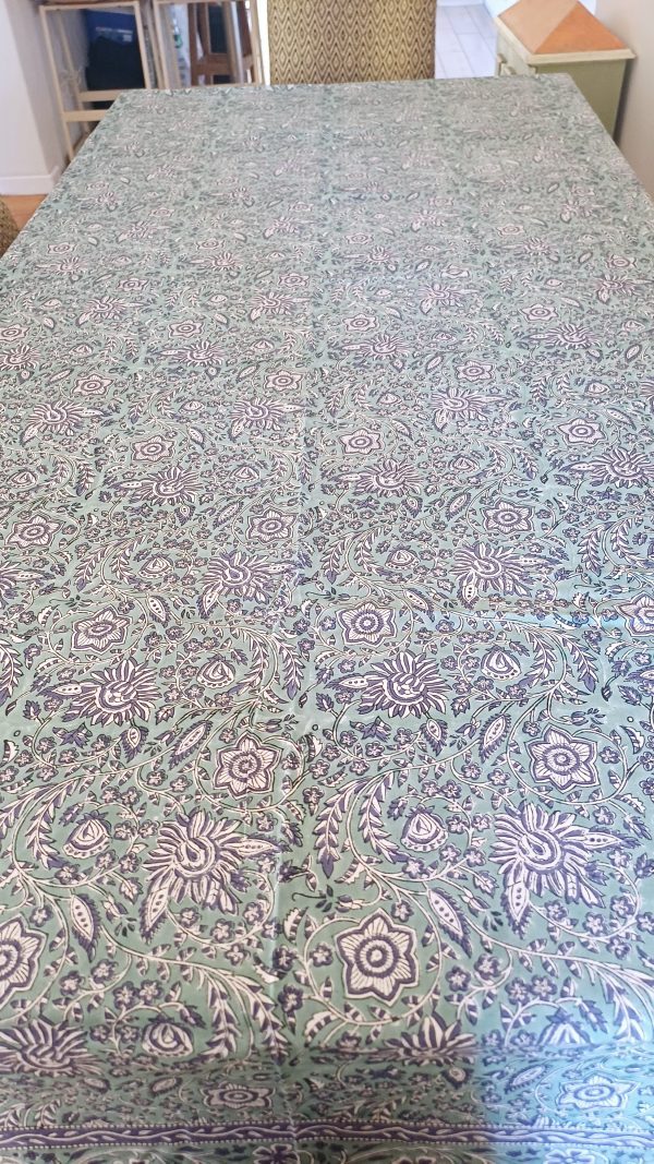 Table Cover Olive Block Print Mughal - 8 seater - Size: 150cm x 220cm - Image 3