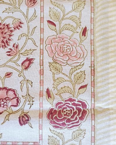 Table Cover Light Cream Pink floral Block Print Mughal - 6 seater - Size: 130cm x 180cm