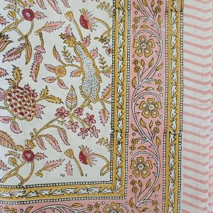 Bedspread Cream Red Block Print Mughal - King size