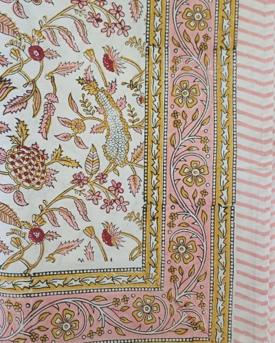 Bedspread Cream Red Block Print Mughal - King size