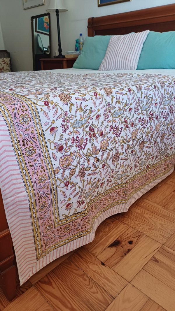 Bedspread Cream Red Block Print Mughal - King size - Image 3