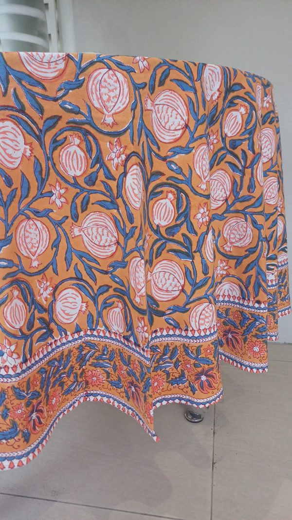 Round Cotton Table Cloth - Orange Floral - Image 2