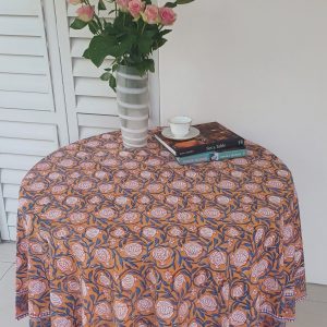 Round Cotton Table Cloth - Orange Floral