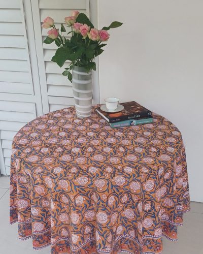 Round Cotton Table Cloth - Orange Floral