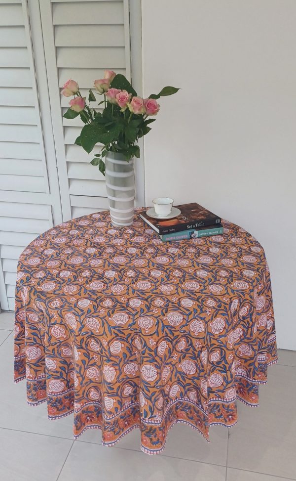 Round Cotton Table Cloth - Orange Floral