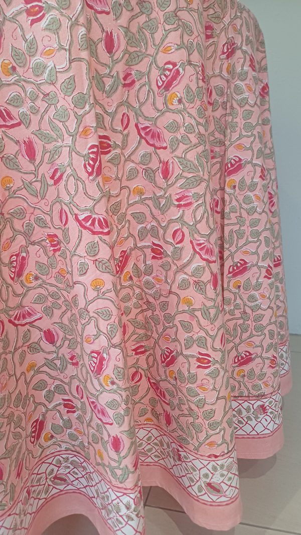 Round Cotton Table Cloth - Peach background Green leafy Floral - Image 2
