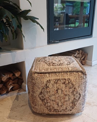 Pouff Cream - Digital Print with Hand Work & Thermocol Bean Filling - 40 x 40 x 40cm (Copy)