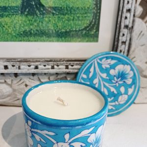 Pottery:Round Box/Turquoise candle pot - Lemongrass Lime & Ginger