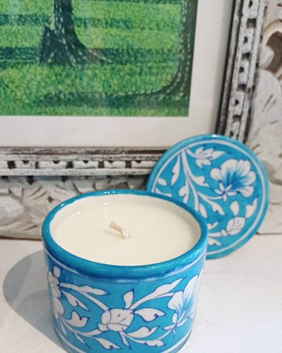Pottery:Round Box/Turquoise candle pot - Lemongrass Lime & Ginger