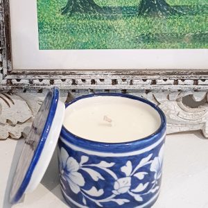 Pottery:Round Box/Blue Citronella & Vanilla Soy Candle pot