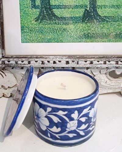 Pottery:Round Box/Blue Citronella & Vanilla Soy Candle pot