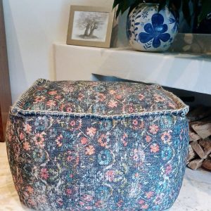 Pouff Black Floral - Digital Print with Hand Work & Thermocol Bean Filling - 40cm x 50cm x 35cm