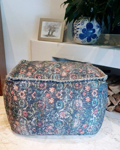 Pouff Black Floral - Digital Print with Hand Work & Thermocol Bean Filling - 40cm x 50cm x 35cm