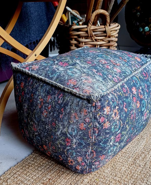 Pouff Black Floral - Digital Print with Hand Work & Thermocol Bean Filling - 40cm x 50cm x 35cm - Image 2