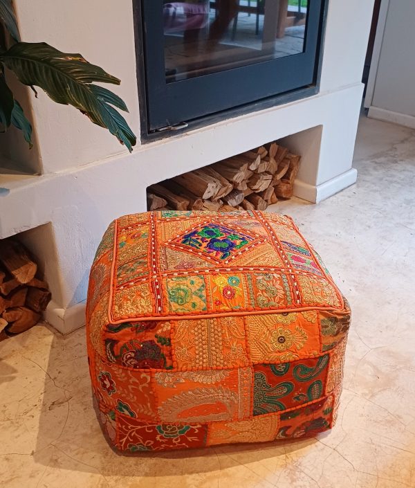 Pouff Orange - OLT Suti Filling Polyester - Viscose Cotton - 55 x 55 x 35cm