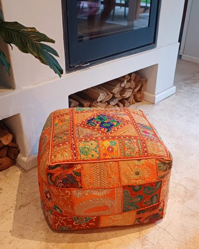 Pouff Orange - OLT Suti Filling Polyester - Viscose Cotton - 55 x 55 x 35cm