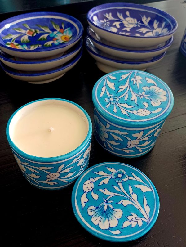 Pottery:Round Box/Turquoise candle pot - Lemongrass Lime & Ginger - Image 4