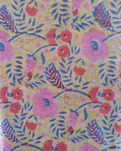 Fabric/Material:Fabric Yellow with pink red flowers - Appx 113cm Wide