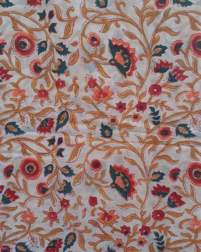 Fabric/Material:Fabric Light cream with green orange flowers - Appx 113cm Wide
