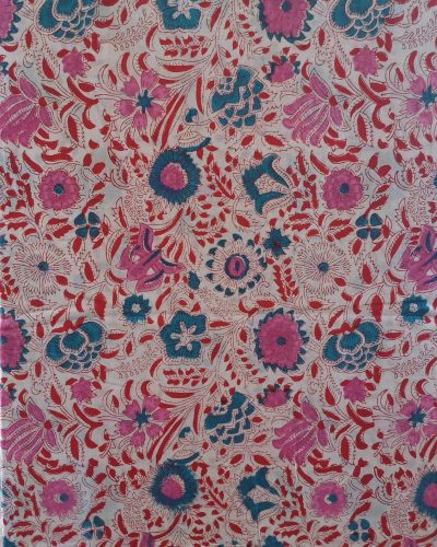 Fabric/Material:Fabric Light cream ornate pink blue - Appx 113cm Wide