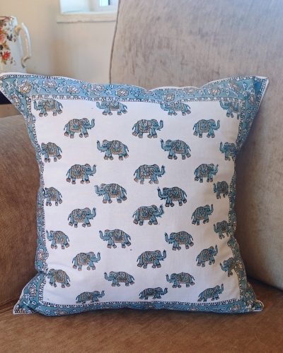 Cushion Cotton Cover Block Print Rapit - Grey Ornate
