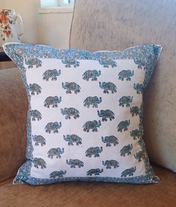 Cushion Cotton Cover Block Print Rapit - Grey Ornate