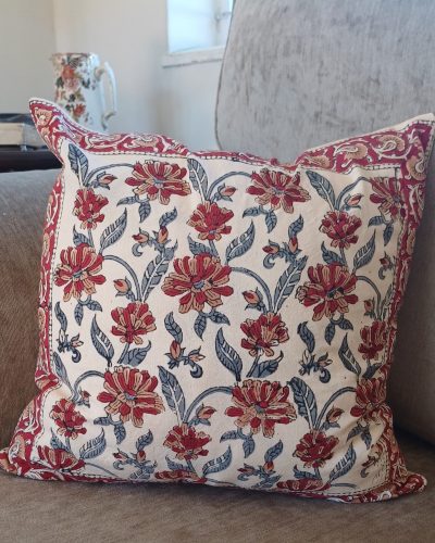 Cushion Cotton Cover Block Print Rapit - Red Ornate
