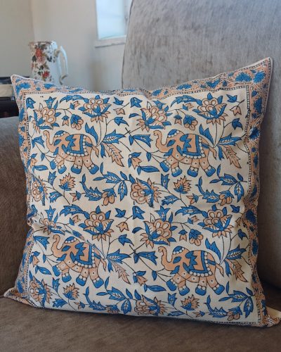 Cushion Cotton Cover Block Print Rapit - Cream Ornate