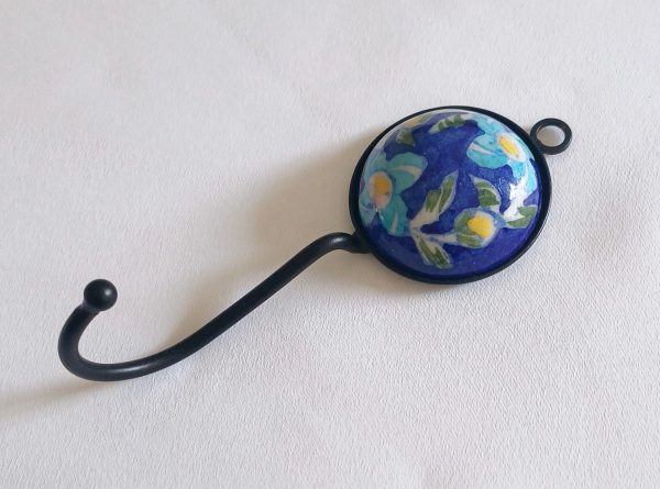 Ceramic Small Single Coat Hook - Turquoise Flower (Large flower) - Image 2