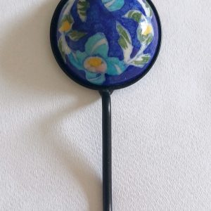 Ceramic Small Single Coat Hook - Turquoise Flower (Large flower)