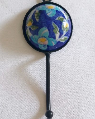 Ceramic Small Single Coat Hook - Turquoise Flower (Large flower)