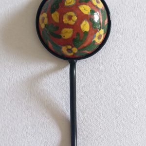 Ceramic Small Single Coat Hook - Small yellow flowers on brown background