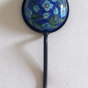 Ceramic Small Single Coat Hook - Turquoise Flowers on blue background (small flowers)