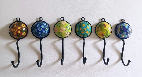 Ceramic Small Single Coat Hook - Lime Green with Pink flowers - Image 3