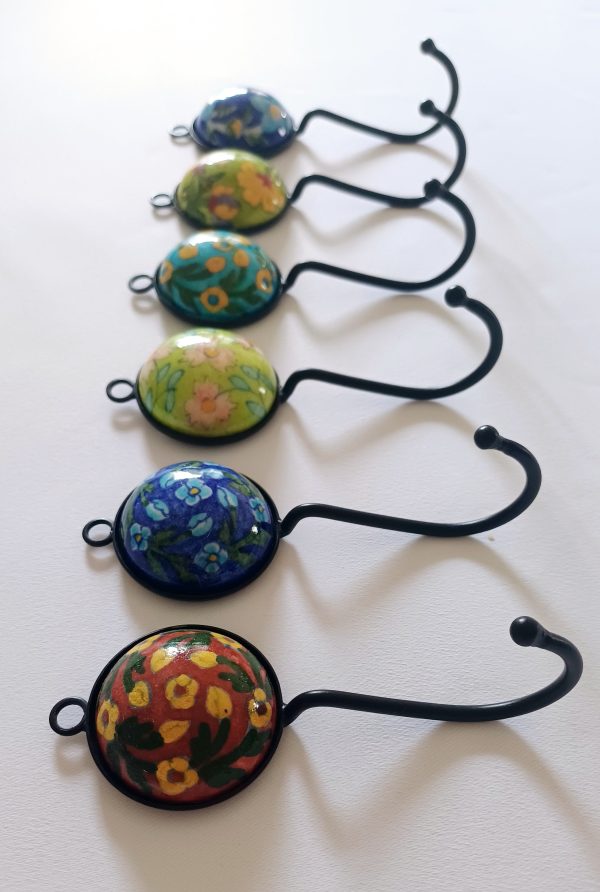 Ceramic Small Single Coat Hook - Lime Green with Pink flowers - Image 4