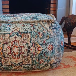 Pouff turquoise blue - Digital Print with Hand Work & Thermocol Bean Filling - 40cm x 50cm x 35cm