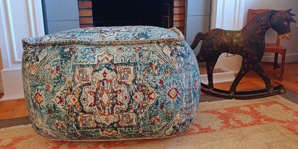 Pouff turquoise blue - Digital Print with Hand Work & Thermocol Bean Filling - 40cm x 50cm x 35cm