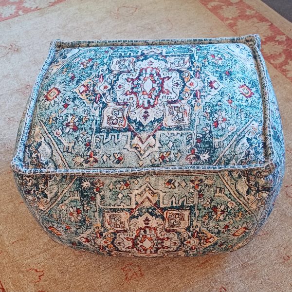 Pouff turquoise blue - Digital Print with Hand Work & Thermocol Bean Filling - 40cm x 50cm x 35cm - Image 3