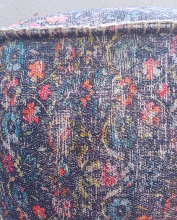 Pouff Black Floral - Digital Print with Hand Work & Thermocol Bean Filling - 40cm x 50cm x 35cm - Image 3