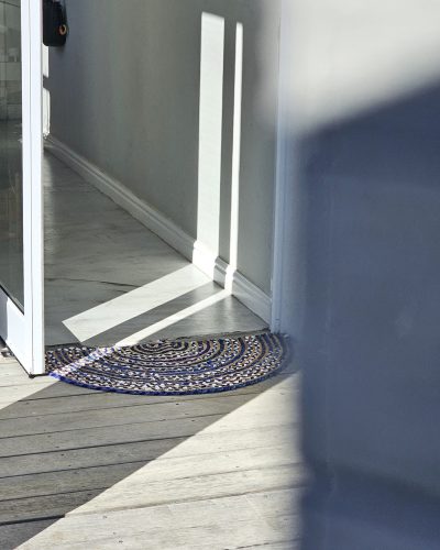 Semicircular Blue Jute Door Mat