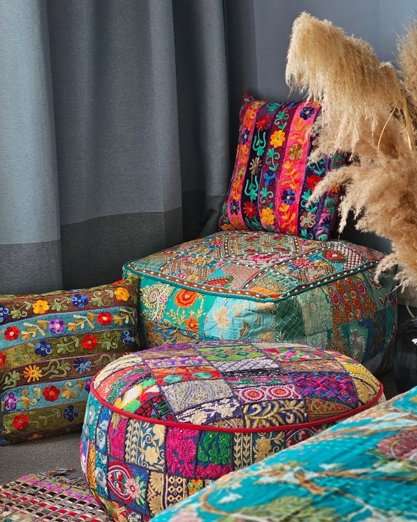 Pouff Turquoise - OLT Suti Filling Polyester - Viscose Cotton - 55 x 55 x 35cm - Image 2