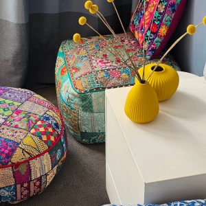 Pouff Turquoise - OLT Suti Filling Polyester - Viscose Cotton - 55 x 55 x 35cm