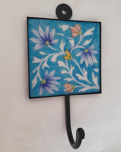 Ceramic Single Coat Hook - Blue Floral