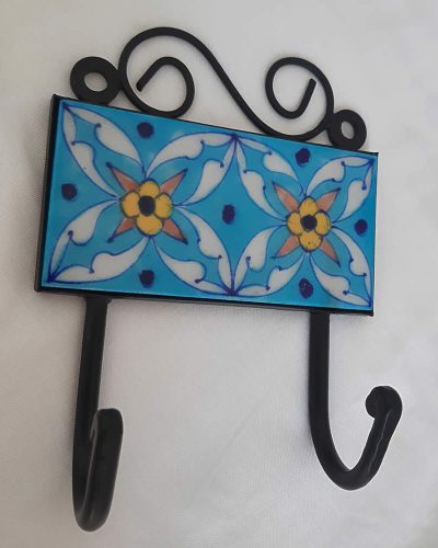 Ceramic Double Coat Hook - Light blue Floral