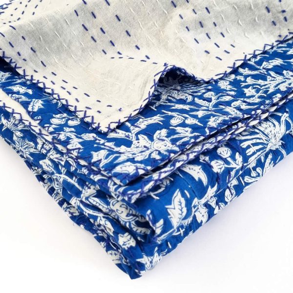 Single Size Blue & White Cotton Kantha - Image 2