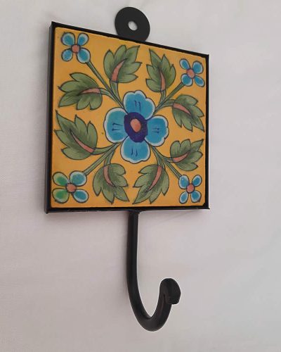 Ceramic Single Coat Hook - Yellow and Blue