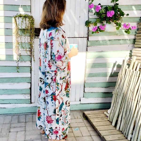 Ladies Cotton Dressing Gown - Pink & Red Floral Pattern - Image 5