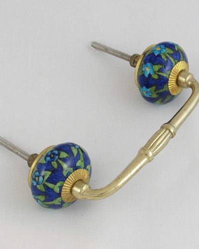 Ceramic Handles  in Brass - Double Blue